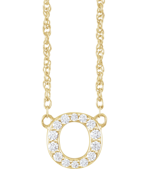 688936 Necklace Set 14K Yellow Initial O Natural Diamond Round 1.3 Mm I1, H+ 110 Ctw 16 In Polished 110 Ctw Natural Diamond Lowercase Initial Necklace