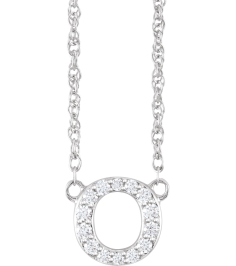 688936 Necklace Set 14K White Initial O Natural Diamond Round 1.3 Mm I1, H+ 110 Ctw 16 In Polished 110 Ctw Natural Diamond Lowercase Initial Necklace