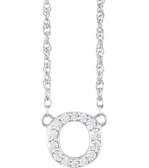 688936 Necklace Set 14K White Initial O Natural Diamond Round 1.3 Mm I1, H+ 110 Ctw 16 In Polished 110 Ctw Natural Diamond Lowercase Initial Necklace