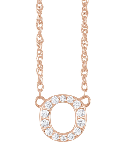 688936 Necklace Set 14K Rose Initial O Natural Diamond Round 1.3 Mm I1, H+ 110 Ctw 16 In Polished 110 Ctw Natural Diamond Lowercase Initial Necklace
