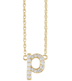 688936 Necklace Set 14K Yellow Initial P Natural Diamond Round 1.4 Mm I1, H+ 18 Ctw 16 In Polished 18 Ctw Natural Diamond Lowercase Initial Necklace