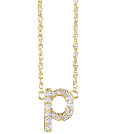 688936 Necklace Set 14K Yellow Initial P Natural Diamond Round 1.4 Mm I1, H+ 18 Ctw 16 In Polished 18 Ctw Natural Diamond Lowercase Initial Necklace