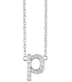 688936 Necklace Set 14K White Initial P Natural Diamond Round 1.4 Mm I1, H+ 18 Ctw 16 In Polished 18 Ctw Natural Diamond Lowercase Initial Necklace