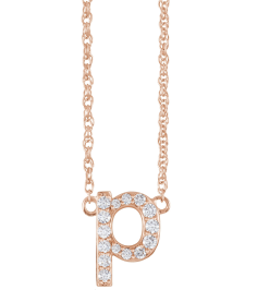688936 Necklace Set 14K Rose Initial P Natural Diamond Round 1.4 Mm I1, H+ 18 Ctw 16 In Polished 18 Ctw Natural Diamond Lowercase Initial Necklace
