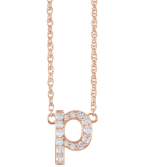688936 Necklace Set 14K Rose Initial P Natural Diamond Round 1.4 Mm I1, H+ 18 Ctw 16 In Polished 18 Ctw Natural Diamond Lowercase Initial Necklace