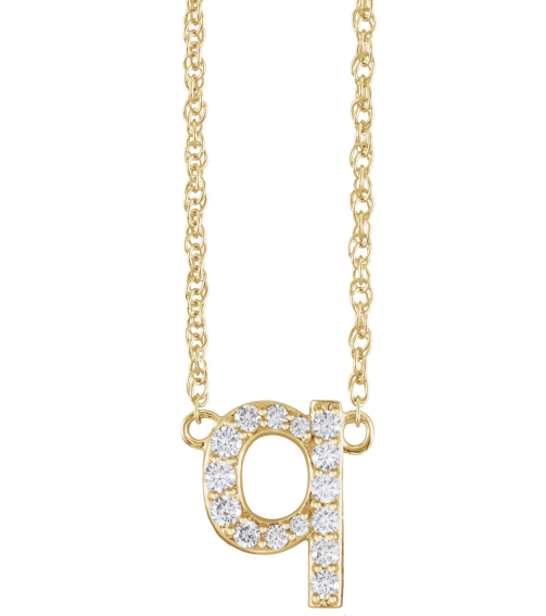 688936 Necklace Set 14K Yellow Initial Q Natural Diamond Round 1.4 Mm I1, H+ 18 Ctw 16 In Polished 18 Ctw Natural Diamond Lowercase Initial Necklace