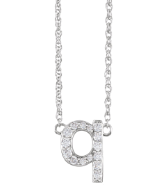 688936 Necklace Set 14K White Initial Q Natural Diamond Round 1.4 Mm I1, H+ 18 Ctw 16 In Polished 18 Ctw Natural Diamond Lowercase Initial Necklace