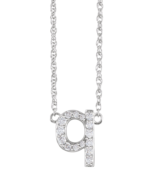 688936 Necklace Set 14K White Initial Q Natural Diamond Round 1.4 Mm I1, H+ 18 Ctw 16 In Polished 18 Ctw Natural Diamond Lowercase Initial Necklace