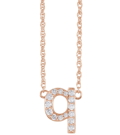 688936 Necklace Set 14K Rose Initial Q Natural Diamond Round 1.4 Mm I1, H+ 18 Ctw 16 In Polished 18 Ctw Natural Diamond Lowercase Initial Necklace