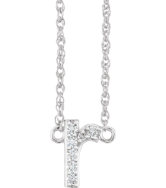 688936 Necklace Set 14K White Initial R Natural Diamond Round 1.3 Mm I1, H+ 0.07 Ctw 16 In Polished .07 Ctw Natural Diamond Lowercase Initial Necklace