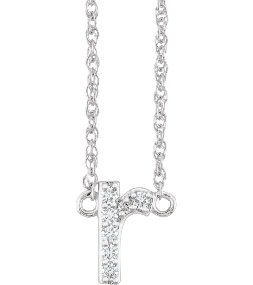688936 Necklace Set 14K White Initial R Natural Diamond Round 1.3 Mm I1, H+ 0.07 Ctw 16 In Polished .07 Ctw Natural Diamond Lowercase Initial Necklace