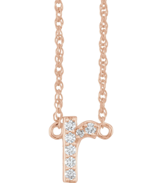 688936 Necklace Set 14K Rose Initial R Natural Diamond Round 1.3 Mm I1, H+ 0.07 Ctw 16 In Polished .07 Ctw Natural Diamond Lowercase Initial Necklace