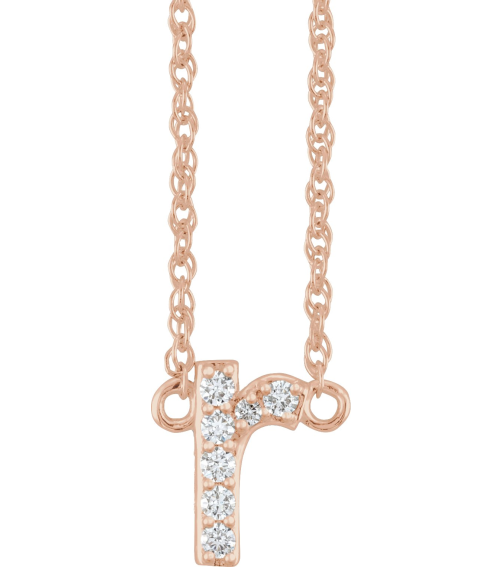 688936 Necklace Set 14K Rose Initial R Natural Diamond Round 1.3 Mm I1, H+ 0.07 Ctw 16 In Polished .07 Ctw Natural Diamond Lowercase Initial Necklace