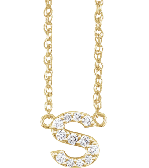 688936 Necklace Set 14K Yellow Initial S Natural Diamond Round 1.4 Mm I1, H+ 110 Ctw 16 In Polished 110 Ctw Natural Diamond Lowercase Initial Necklace
