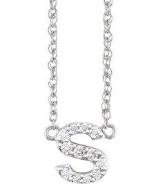 688936 Necklace Set 14K White Initial S Natural Diamond Round 1.4 Mm I1, H+ 110 Ctw 16 In Polished 110 Ctw Natural Diamond Lowercase Initial Necklace
