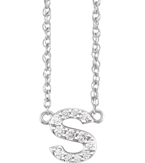 688936 Necklace Set 14K White Initial S Natural Diamond Round 1.4 Mm I1, H+ 110 Ctw 16 In Polished 110 Ctw Natural Diamond Lowercase Initial Necklace