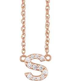 688936 Necklace Set 14K Rose Initial S Natural Diamond Round 1.4 Mm I1, H+ 110 Ctw 16 In Polished 110 Ctw Natural Diamond Lowercase Initial Necklace
