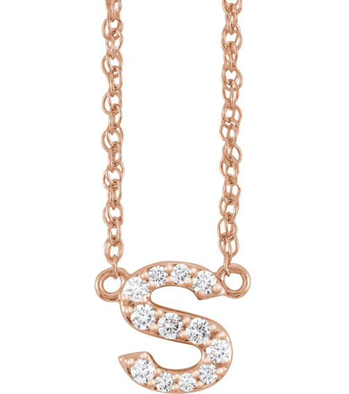 688936 Necklace Set 14K Rose Initial S Natural Diamond Round 1.4 Mm I1, H+ 110 Ctw 16 In Polished 110 Ctw Natural Diamond Lowercase Initial Necklace