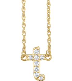 688936 Necklace Set 14K Yellow Initial T Natural Diamond Round 1.4 Mm I1, H+ 0.08 Ctw 16 In Polished .08 Ctw Natural Diamond Lowercase Initial Necklace