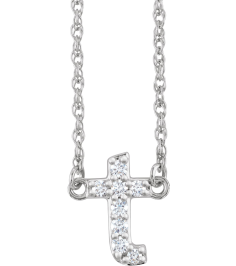 688936 Necklace Set 14K White Initial T Natural Diamond Round 1.4 Mm I1, H+ 0.08 Ctw 16 In Polished .08 Ctw Natural Diamond Lowercase Initial Necklace