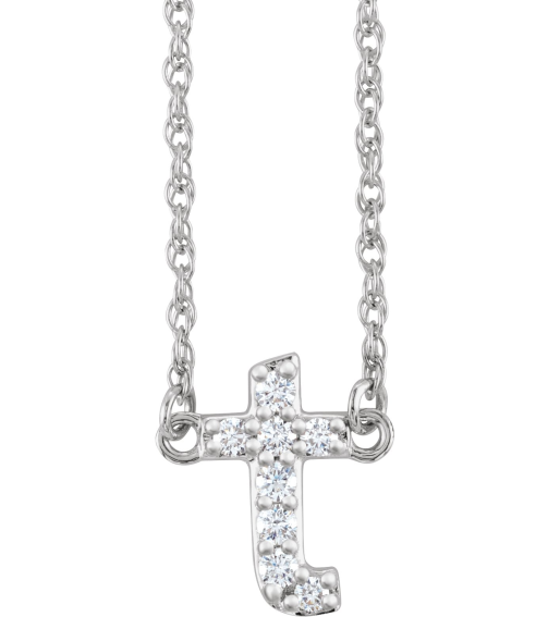 688936 Necklace Set 14K White Initial T Natural Diamond Round 1.4 Mm I1, H+ 0.08 Ctw 16 In Polished .08 Ctw Natural Diamond Lowercase Initial Necklace