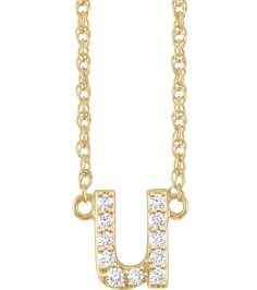 688936 Necklace Set 14K Yellow Initial U Natural Diamond Round 1.5 Mm I1, H+ 110 Ctw 16 In Polished 110 Ctw Natural Diamond Lowercase Initial Necklace