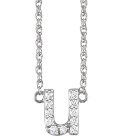 688936 Necklace Set 14K White Initial U Natural Diamond Round 1.5 Mm I1, H+ 110 Ctw 16 In Polished 110 Ctw Natural Diamond Lowercase Initial Necklace