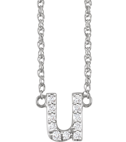 688936 Necklace Set 14K White Initial U Natural Diamond Round 1.5 Mm I1, H+ 110 Ctw 16 In Polished 110 Ctw Natural Diamond Lowercase Initial Necklace
