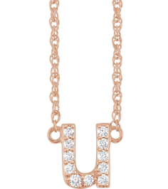 688936 Necklace Set 14K Rose Initial U Natural Diamond Round 1.5 Mm I1, H+ 110 Ctw 16 In Polished 110 Ctw Natural Diamond Lowercase Initial Necklace