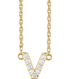 688936 Necklace Set 14K Yellow Initial V Natural Diamond Round 1.3 Mm I1, H+ 110 Ctw 16 In Polished 110 Ctw Natural Diamond Lowercase Initial Necklace