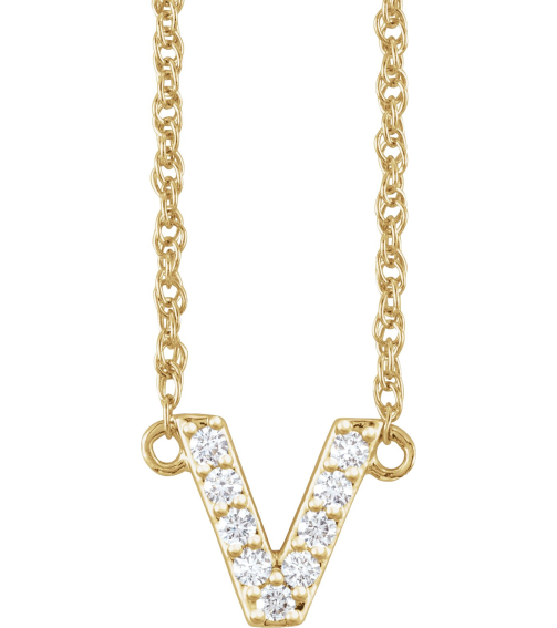 688936 Necklace Set 14K Yellow Initial V Natural Diamond Round 1.3 Mm I1, H+ 110 Ctw 16 In Polished 110 Ctw Natural Diamond Lowercase Initial Necklace