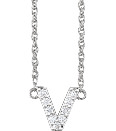 688936 Necklace Set 14K White Initial V Natural Diamond Round 1.3 Mm I1, H+ 110 Ctw 16 In Polished 110 Ctw Natural Diamond Lowercase Initial Necklace
