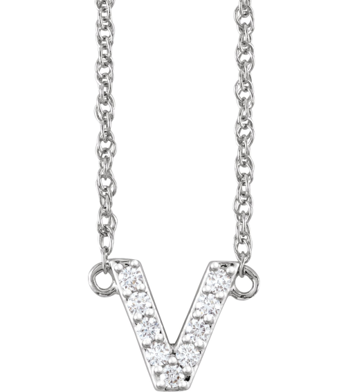 688936 Necklace Set 14K White Initial V Natural Diamond Round 1.3 Mm I1, H+ 110 Ctw 16 In Polished 110 Ctw Natural Diamond Lowercase Initial Necklace