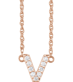688936 Necklace Set 14K Rose Initial V Natural Diamond Round 1.3 Mm I1, H+ 110 Ctw 16 In Polished 110 Ctw Natural Diamond Lowercase Initial Necklace