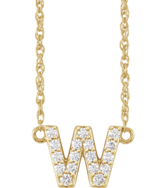 688936 Necklace Set 14K Yellow Initial W Natural Diamond Round 1.4 Mm I1, H+ 18 Ctw 16 In Polished 18 Ctw Natural Diamond Lowercase Initial Necklace
