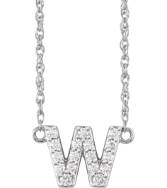 688936 Necklace Set 14K White Initial W Natural Diamond Round 1.4 Mm I1, H+ 18 Ctw 16 In Polished 18 Ctw Natural Diamond Lowercase Initial Necklace