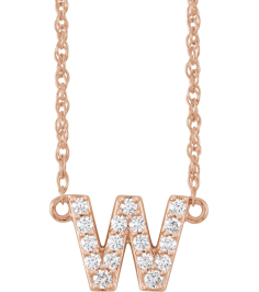 688936 Necklace Set 14K Rose Initial W Natural Diamond Round 1.4 Mm I1, H+ 18 Ctw 16 In Polished 18 Ctw Natural Diamond Lowercase Initial Necklace