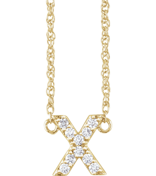 688936 Necklace Set 14K Yellow Initial X Natural Diamond Round 1.3 Mm I1, H+ 110 Ctw 16 In Polished 110 Ctw Natural Diamond Lowercase Initial Necklace