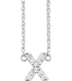 688936 Necklace Set 14K White Initial X Natural Diamond Round 1.3 Mm I1, H+ 110 Ctw 16 In Polished 110 Ctw Natural Diamond Lowercase Initial Necklace
