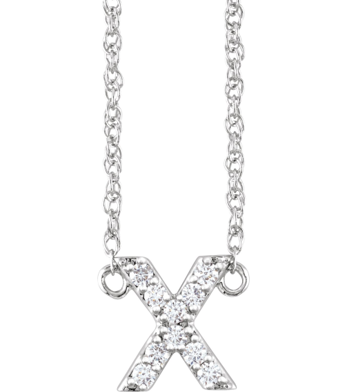 688936 Necklace Set 14K White Initial X Natural Diamond Round 1.3 Mm I1, H+ 110 Ctw 16 In Polished 110 Ctw Natural Diamond Lowercase Initial Necklace