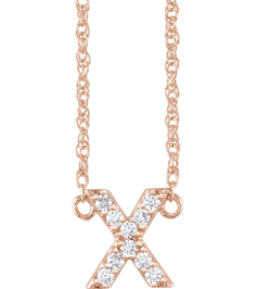 688936 Necklace Set 14K Rose Initial X Natural Diamond Round 1.3 Mm I1, H+ 110 Ctw 16 In Polished 110 Ctw Natural Diamond Lowercase Initial Necklace