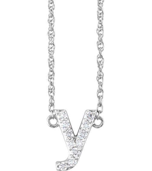 688936 Necklace Set 14K White Initial Y Natural Diamond Round 1.4 Mm I1, H+ 18 Ctw 16 In Polished 18 Ctw Natural Diamond Lowercase Initial Necklace