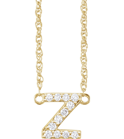 688936 Necklace Set 14K Yellow Initial Z Natural Diamond Round 1.3 Mm I1, H+ 110 Ctw 16 In Polished 110 Ctw Natural Diamond Lowercase Initial Necklace