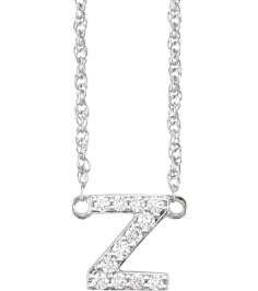 688936 Necklace Set 14K White Initial Z Natural Diamond Round 1.3 Mm I1, H+ 110 Ctw 16 In Polished 110 Ctw Natural Diamond Lowercase Initial Necklace