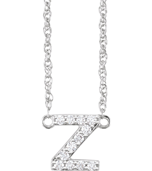 688936 Necklace Set 14K White Initial Z Natural Diamond Round 1.3 Mm I1, H+ 110 Ctw 16 In Polished 110 Ctw Natural Diamond Lowercase Initial Necklace
