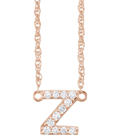 688936 Necklace Set 14K Rose Initial Z Natural Diamond Round 1.3 Mm I1, H+ 110 Ctw 16 In Polished 110 Ctw Natural Diamond Lowercase Initial Necklace
