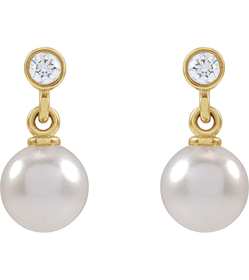 88194 Earring Set Cultured Akoya Pearl Pearl 5.0-5.5 Mm 14K Yellow Natural Diamond Pair Friction Backs Included Polished Cultured Akoya Pearl And .06 Ctw Natural Diamond Earrings