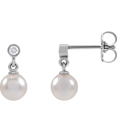 88194 Earring Set Cultured Akoya Pearl Pearl 5.0-5.5 Mm 14K White Natural Diamond Pair Friction Backs Included Polished Cultured Akoya Pearl And .06 Ctw Natural Diamond Earrings