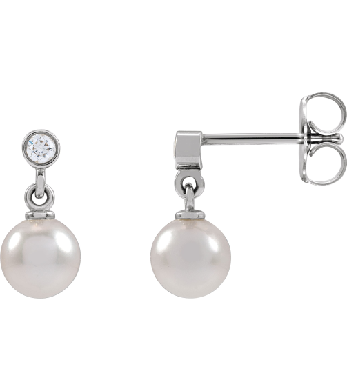 88194 Earring Set Cultured Akoya Pearl Pearl 5.0-5.5 Mm 14K White Natural Diamond Pair Friction Backs Included Polished Cultured Akoya Pearl And .06 Ctw Natural Diamond Earrings