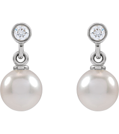 88194 Earring Set Cultured Akoya Pearl Pearl 5.0-5.5 Mm 14K White Natural Diamond Pair Friction Backs Included Polished Cultured Akoya Pearl And .06 Ctw Natural Diamond Earrings